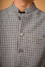Sky Blue With Black Mini Check Woollen Waistcoat