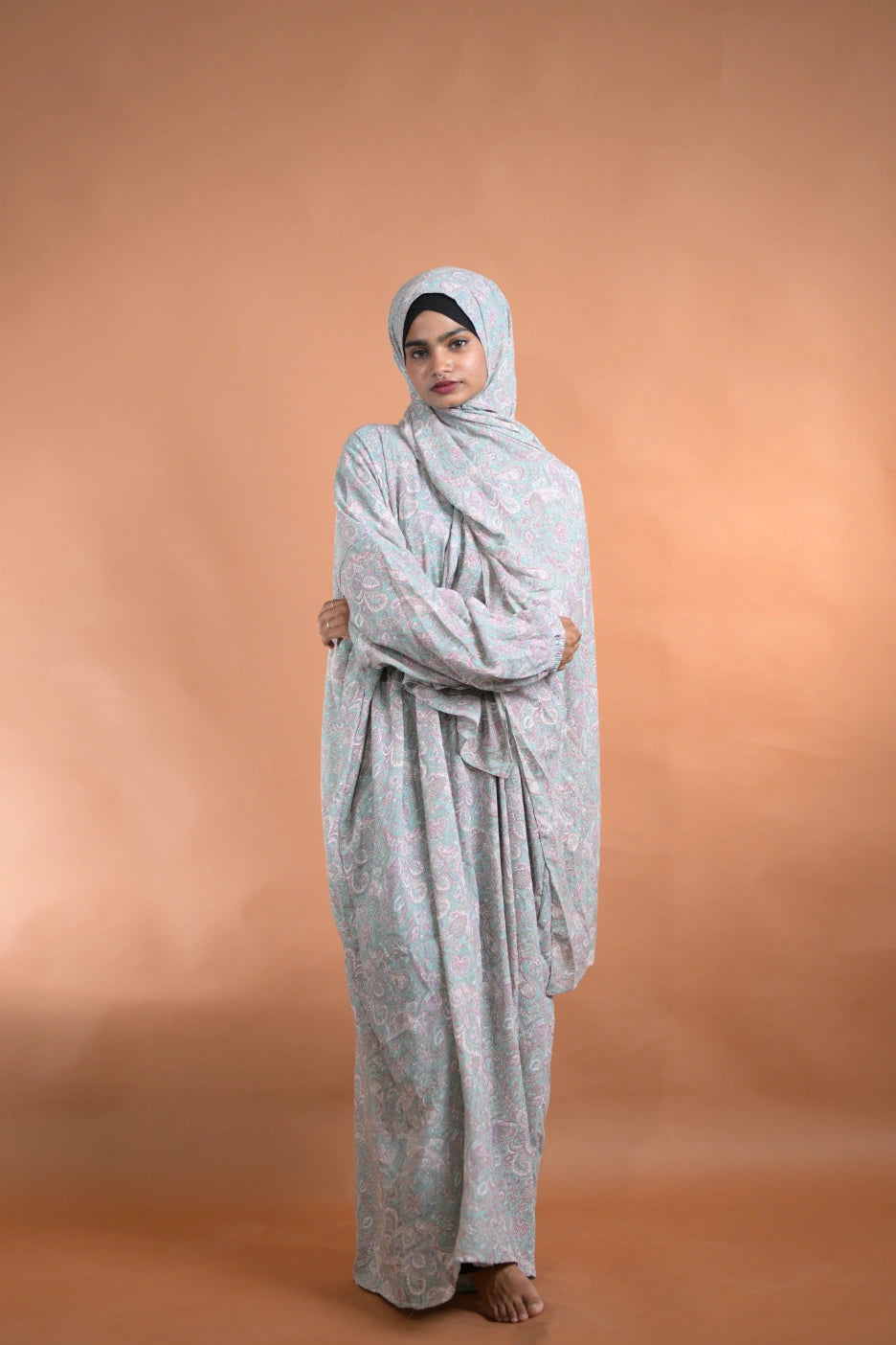 Teal Paisley Floral Abaya