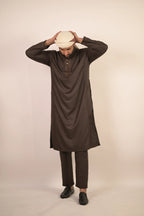 fossil grey color summer kurta pajama for men 