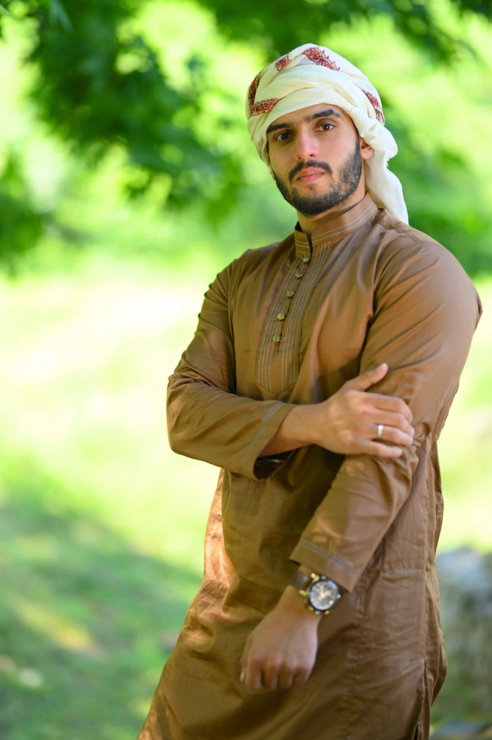 baraqah men glossy brown summer kurta pajama 