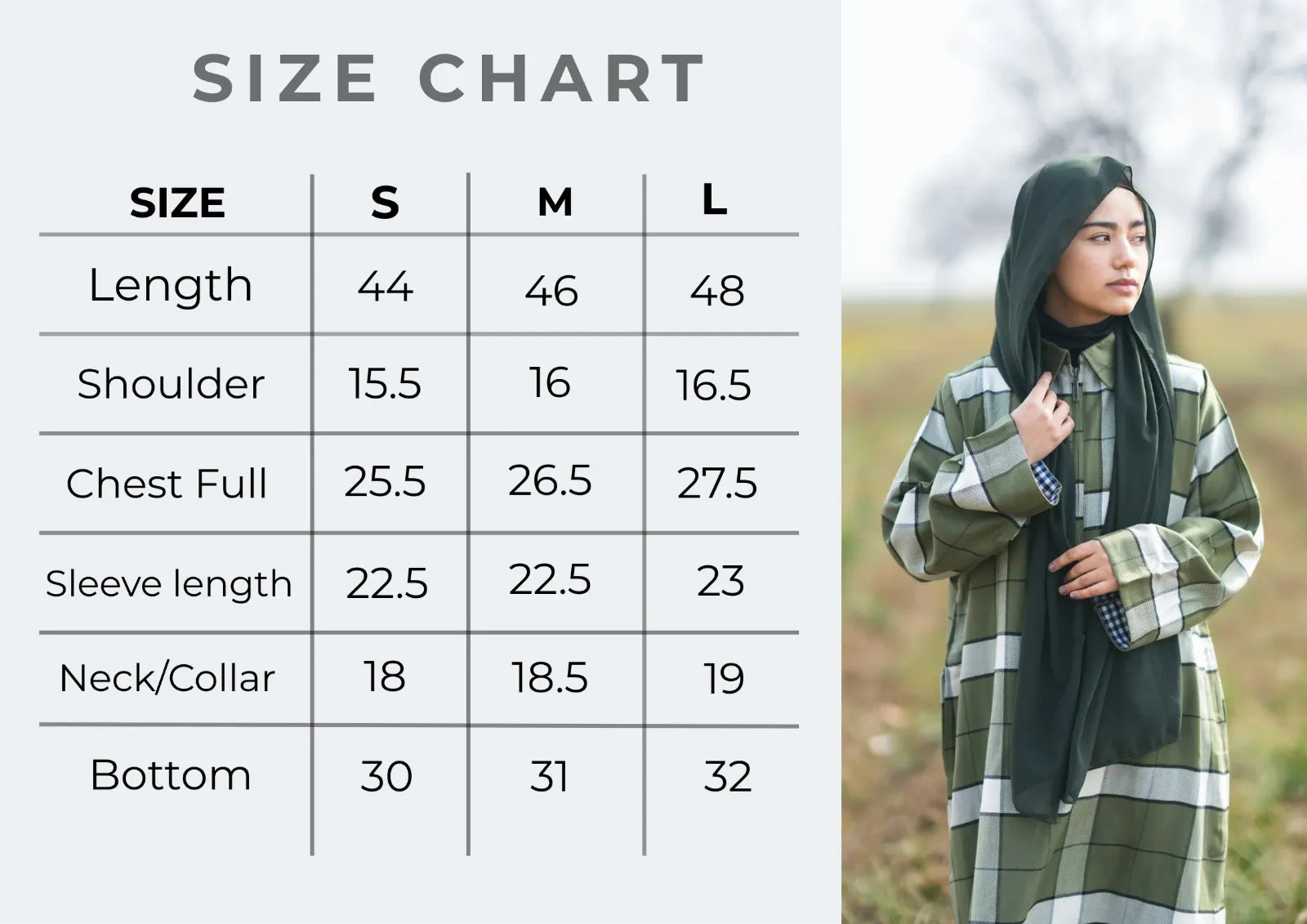 baraqah female winter pheran size chart 