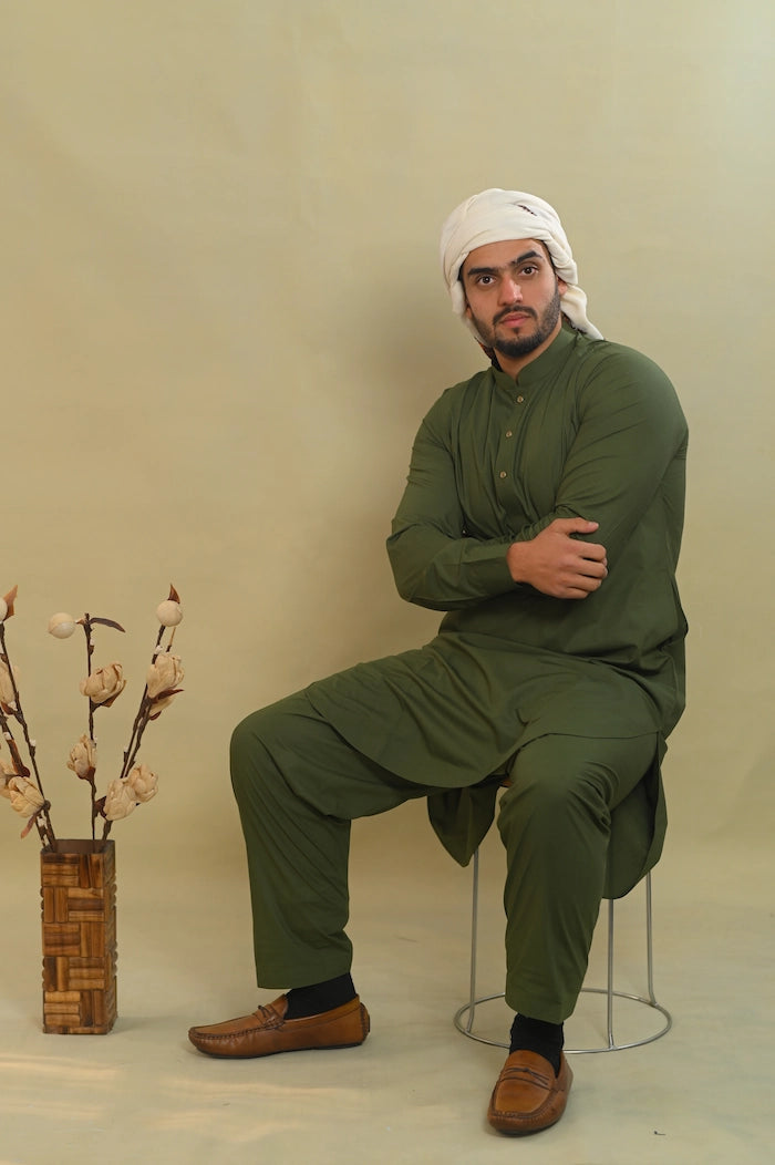 baraqah olive green kurta pajama for men 