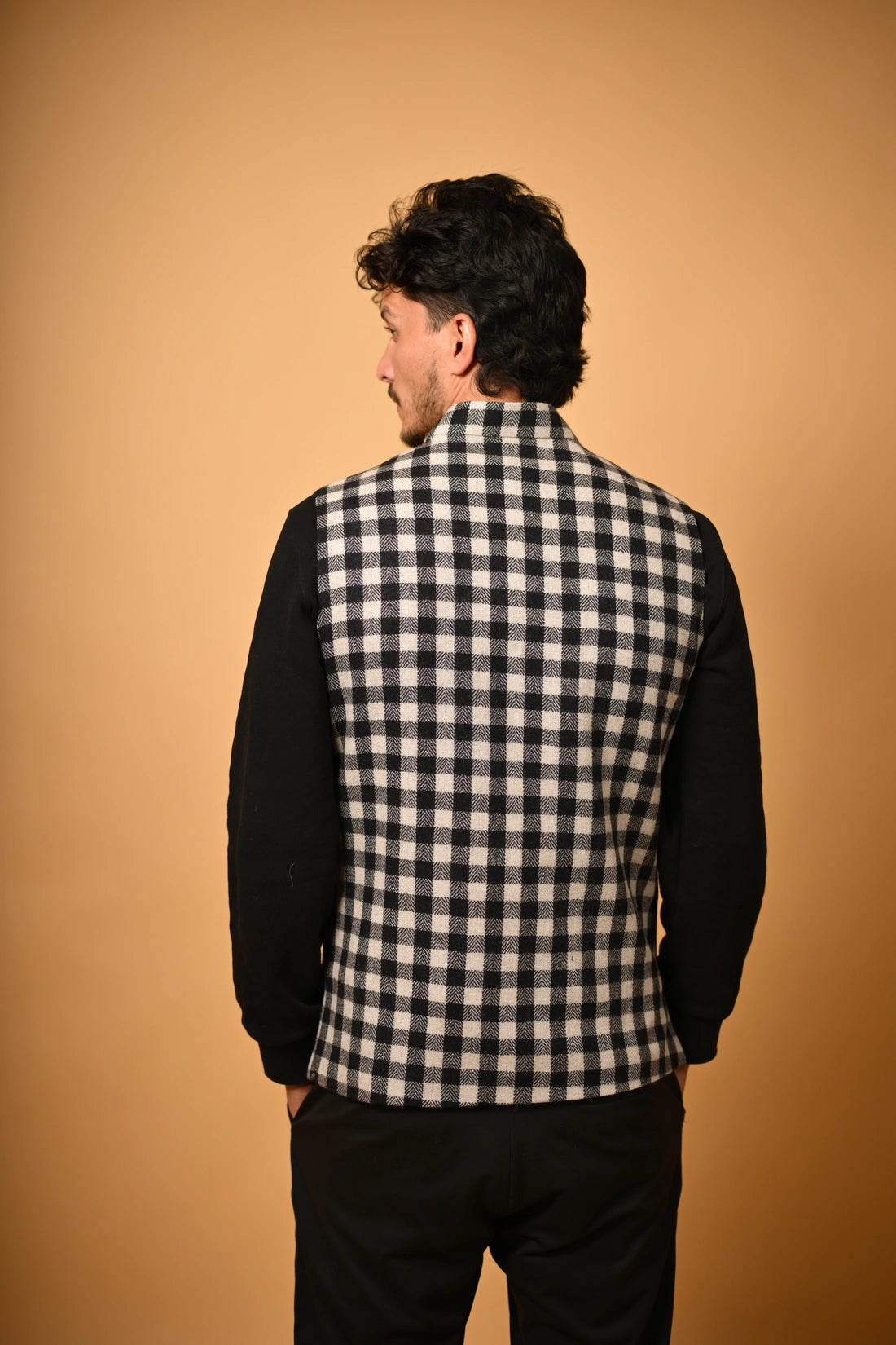 Black With White Bold Check Woollen Waistcoat