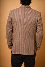 Warm Beige with Brown Pinstripes Woollen Blazer