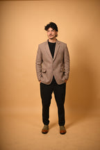 Warm Beige with Brown Pinstripes Woollen Blazer