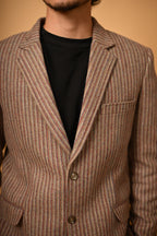 Warm Beige with Brown Pinstripes Woollen Blazer
