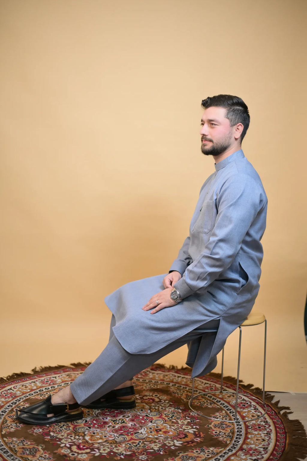 طقم كورتا بيجاما شتوي رمادي فضائي